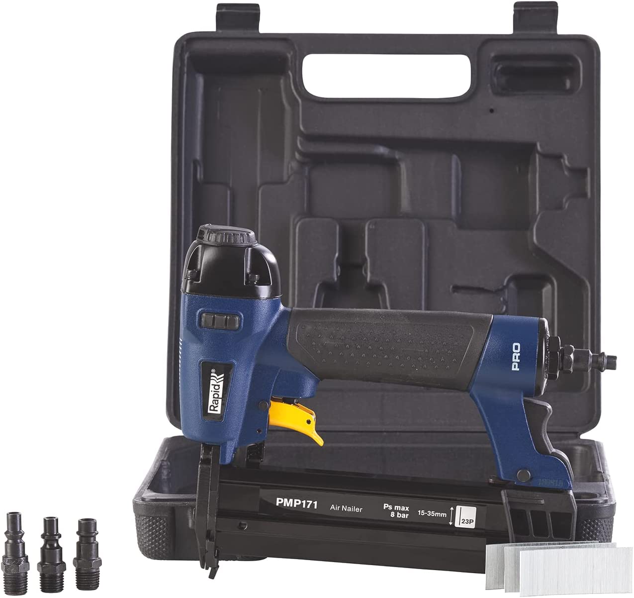 Rapid PRO PMP171 Spillatrice Pneumatica per Spilli n. 8, Impugnatura Ergonomica, Scarico dell'Aria Regolabile, Include Valigetta per il Trasporto e 500 Spillette
