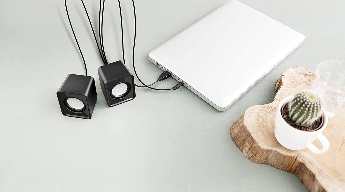 Trust Leto Set Altoparlanti 2.0 Compatto, 6W (3W RMS), Alimentazione USB, Connessione Jack 3.5 mm, Casse PC Stereo per Computer, Portatile, Laptop - Nero