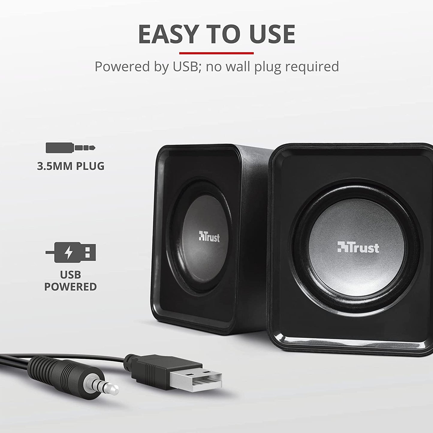 Trust Leto Set Altoparlanti 2.0 Compatto, 6W (3W RMS), Alimentazione USB, Connessione Jack 3.5 mm, Casse PC Stereo per Computer, Portatile, Laptop - Nero