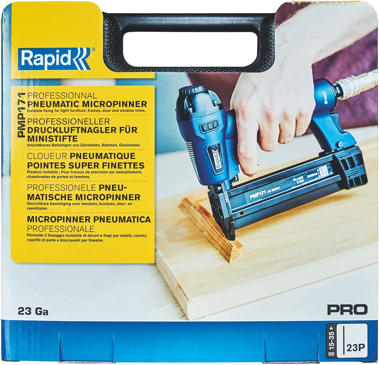 Rapid PRO PMP171 Spillatrice Pneumatica per Spilli n. 8, Impugnatura Ergonomica, Scarico dell'Aria Regolabile, Include Valigetta per il Trasporto e 500 Spillette