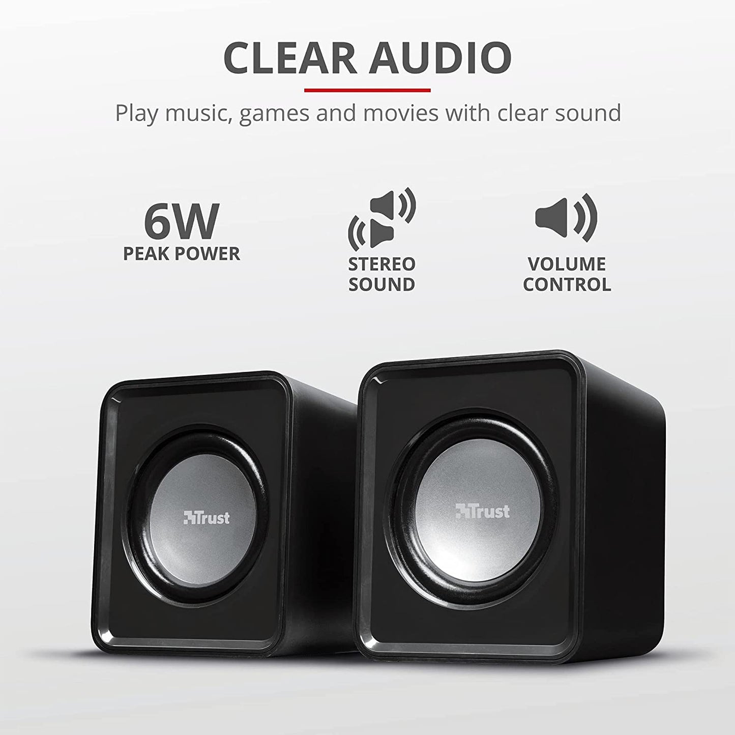 Trust Leto Set Altoparlanti 2.0 Compatto, 6W (3W RMS), Alimentazione USB, Connessione Jack 3.5 mm, Casse PC Stereo per Computer, Portatile, Laptop - Nero