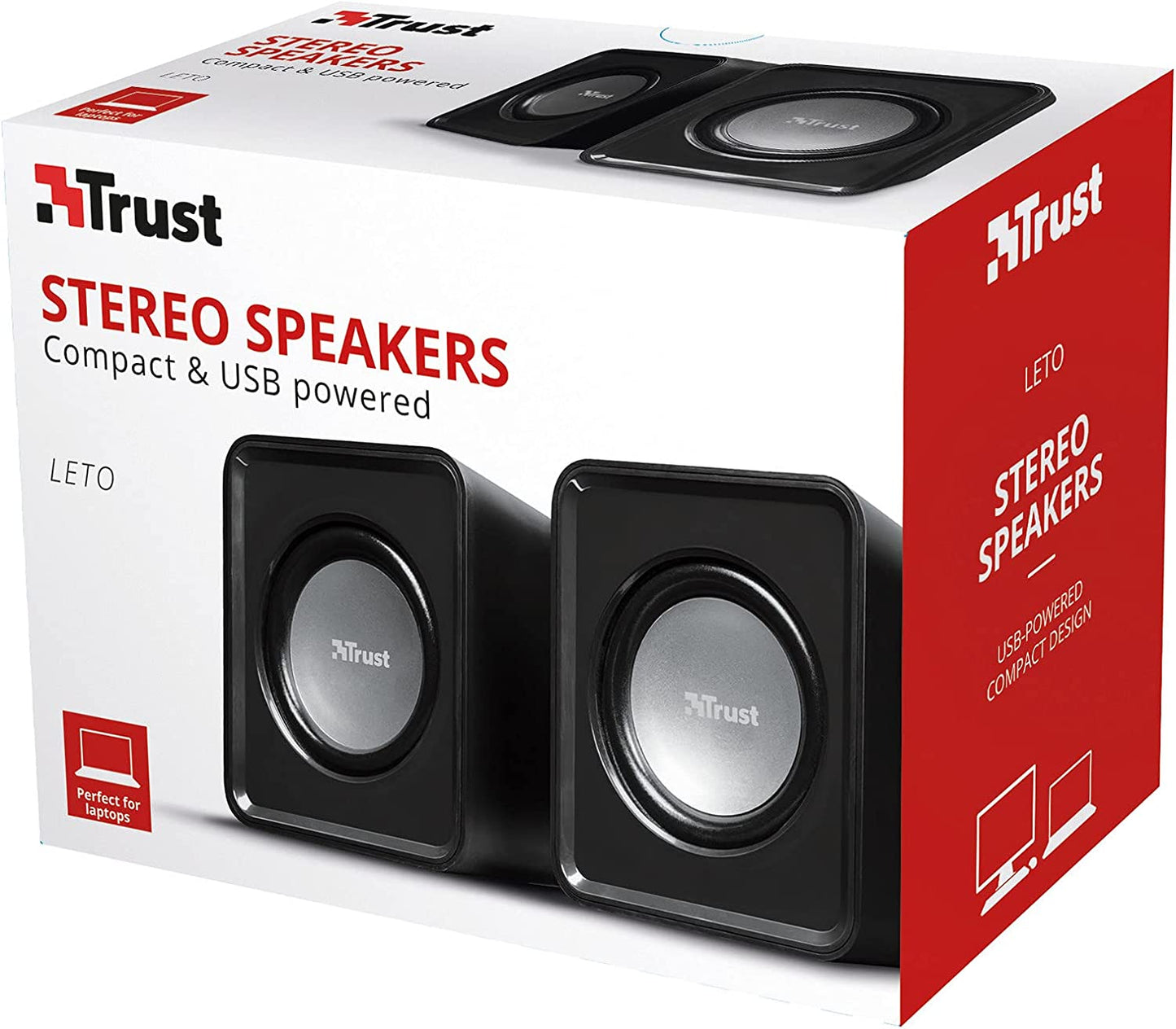 Trust Leto Set Altoparlanti 2.0 Compatto, 6W (3W RMS), Alimentazione USB, Connessione Jack 3.5 mm, Casse PC Stereo per Computer, Portatile, Laptop - Nero